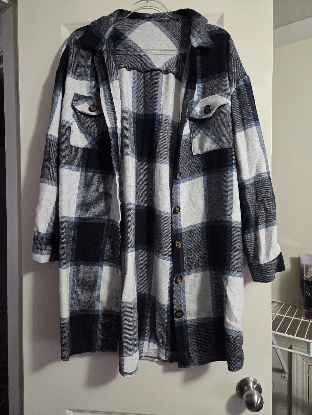 SHEIN Black and Light Blue Plaid Shirt